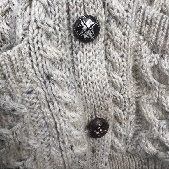 VTG ARAN CRAFTS Cardigan L 100% Wool Fisherman Honeycomb Button Up Beige Ireland - Picture 6 of 13
